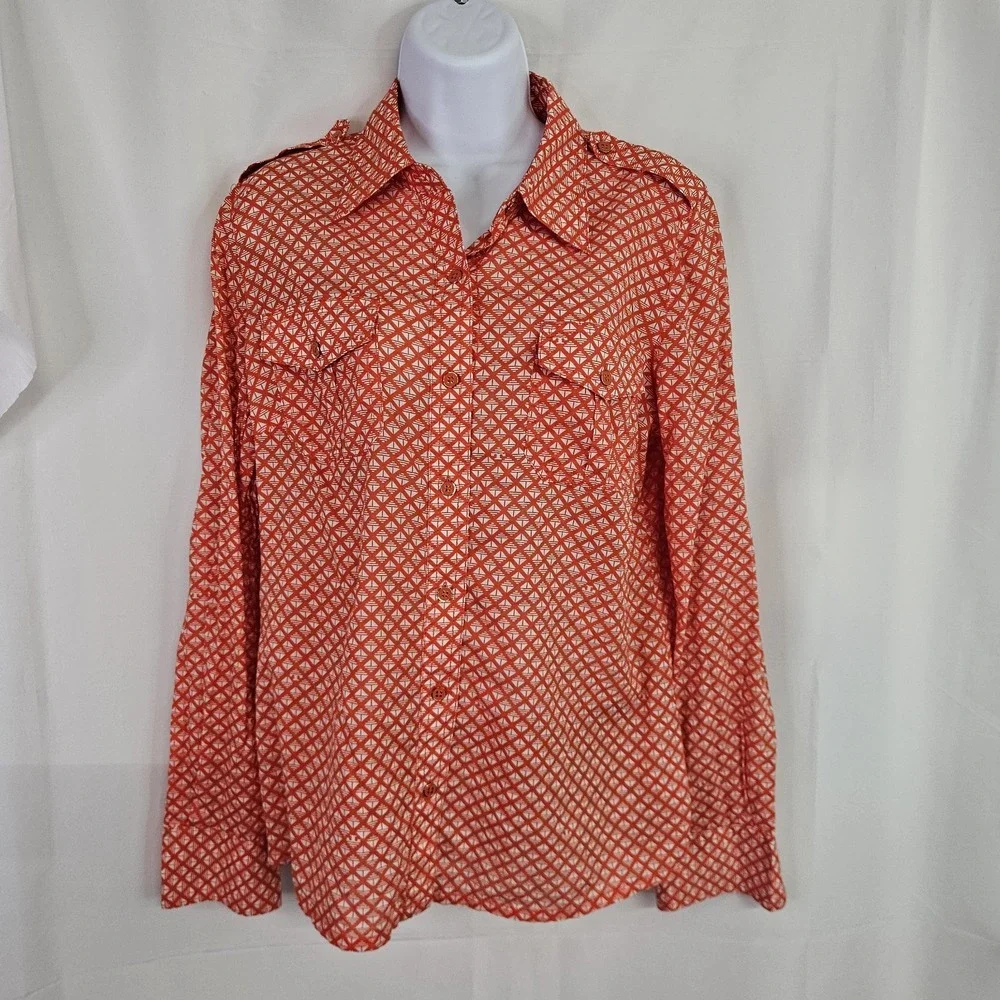 Tory Burch Abstract Design Shirt Blouse Lightweight Red White Womens‎ Sz 10